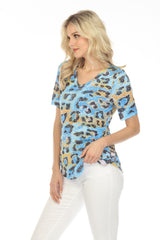 S/S V-Neck Top - Blue Wildcat - CARINE