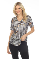 S/S V-Neck Top - Bold Patterns - CARINE