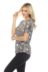 S/S V-Neck Top - Bold Patterns - CARINE
