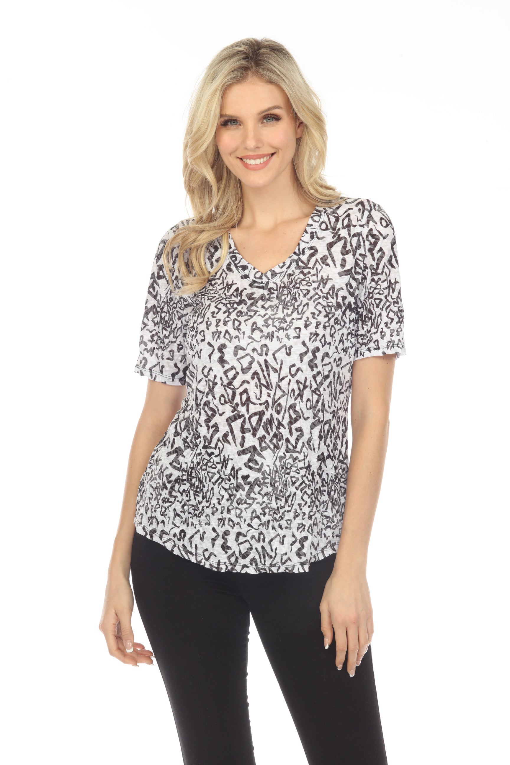 S/S V-Neck Top - Scribble Scratch - CARINE