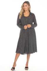 Textured Lace Dress & Duster - Charcoal - CARINE