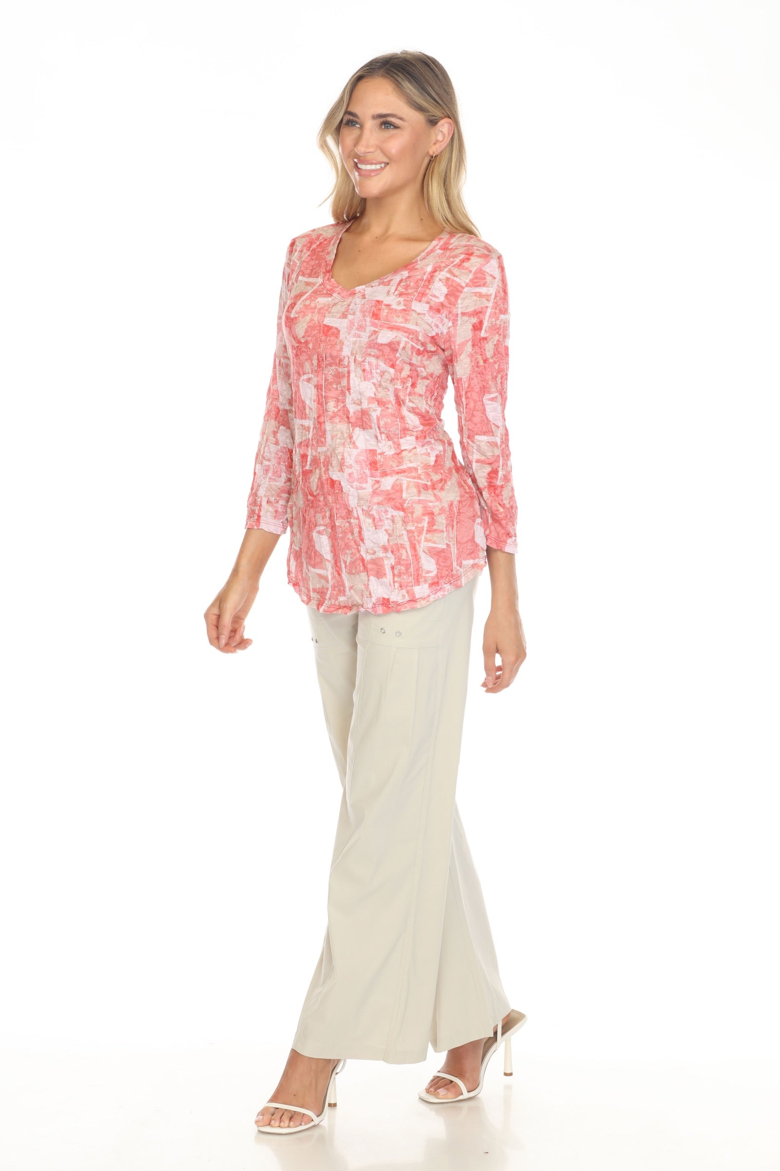 V-Neck Top - Coral Mosaic - CARINE