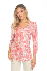 V-Neck Top - Coral Mosaic - CARINE