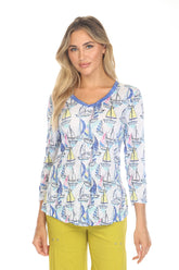 V-Neck Top - Sail Boats - CARINE