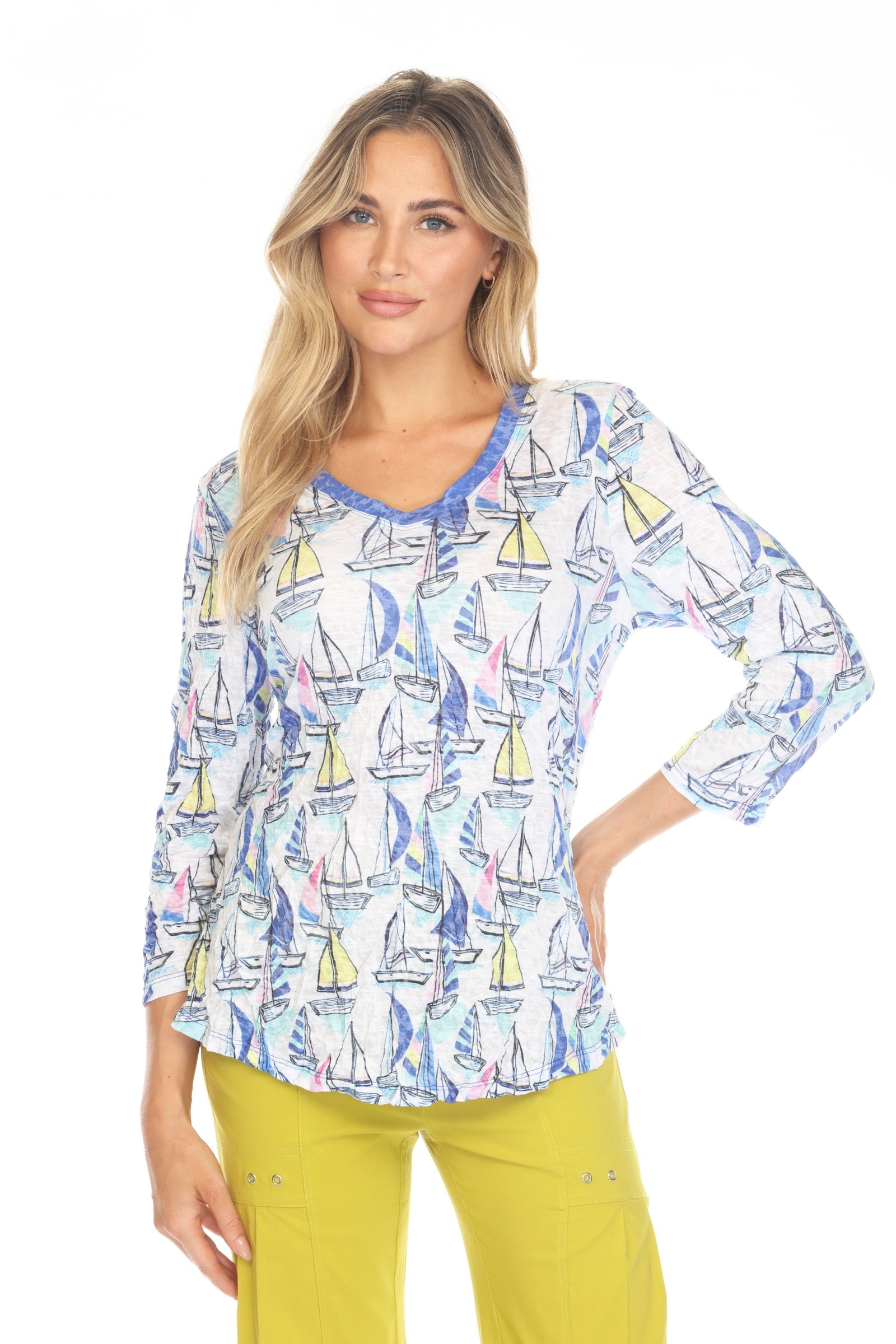 V-Neck Top - Sail Boats - CARINE