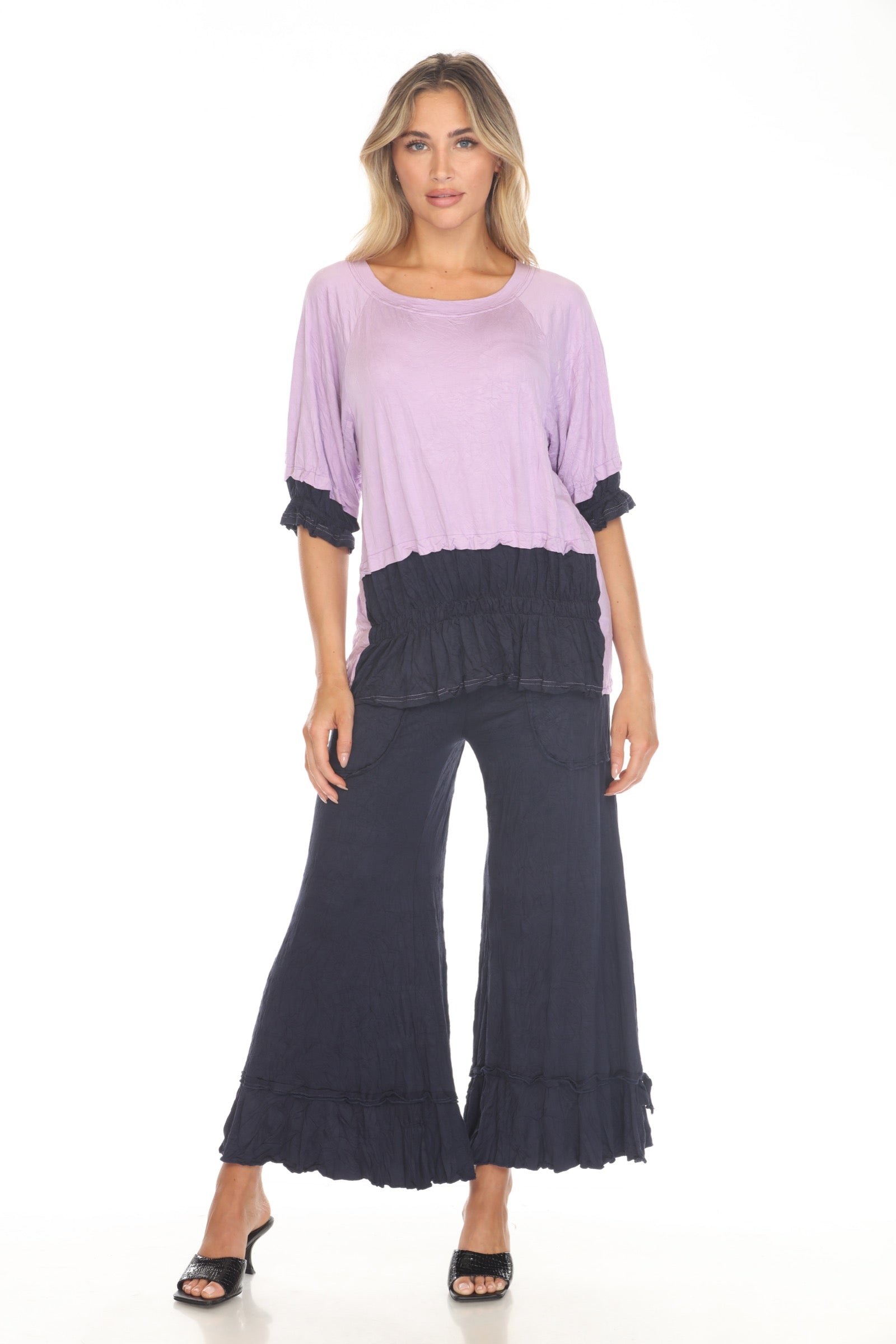 Tara Top and Patch Crop Pant Set - Navy - CARINE