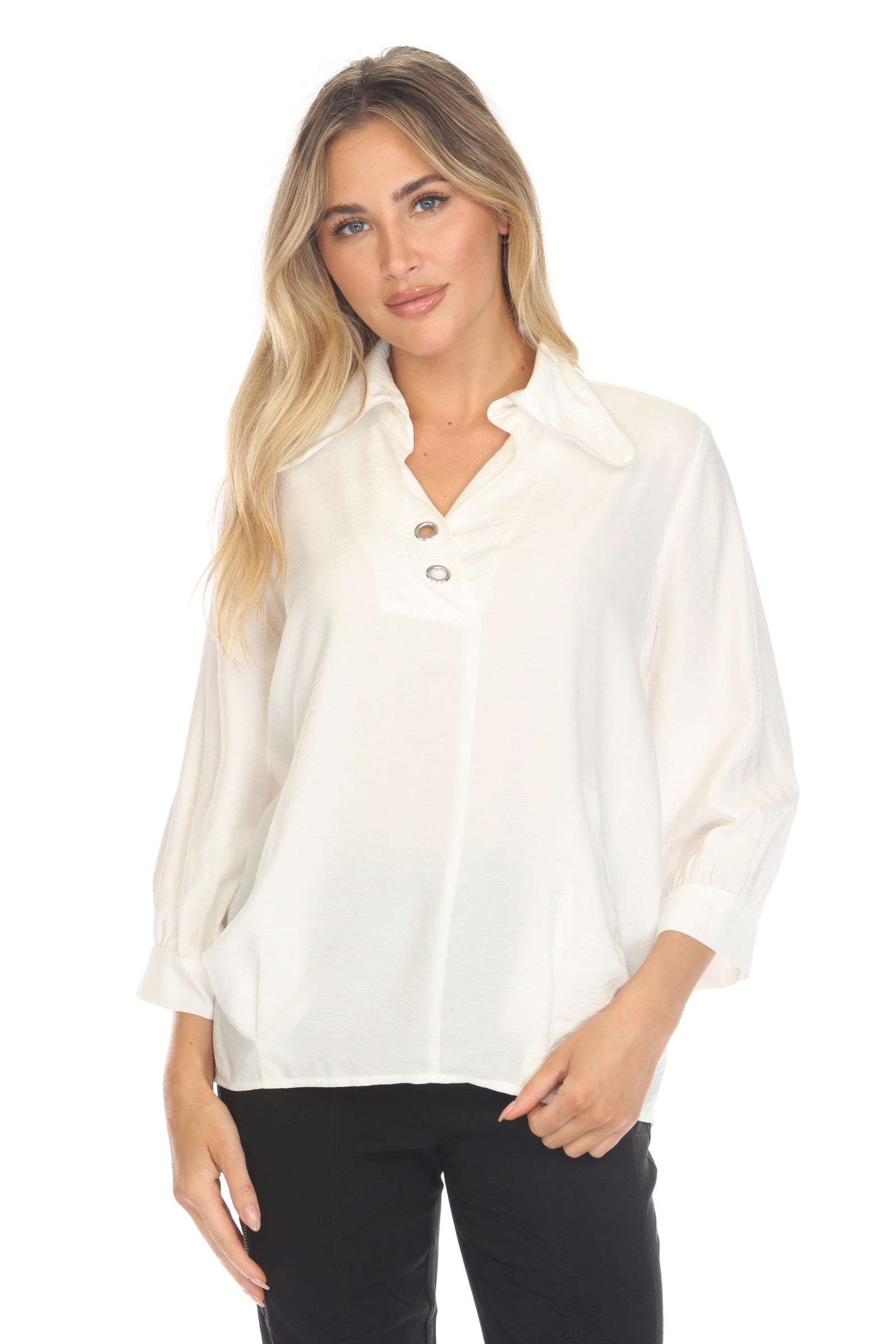 Grommet Split Collar Top - CARINE