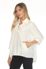 Grommet Split Collar Top - CARINE