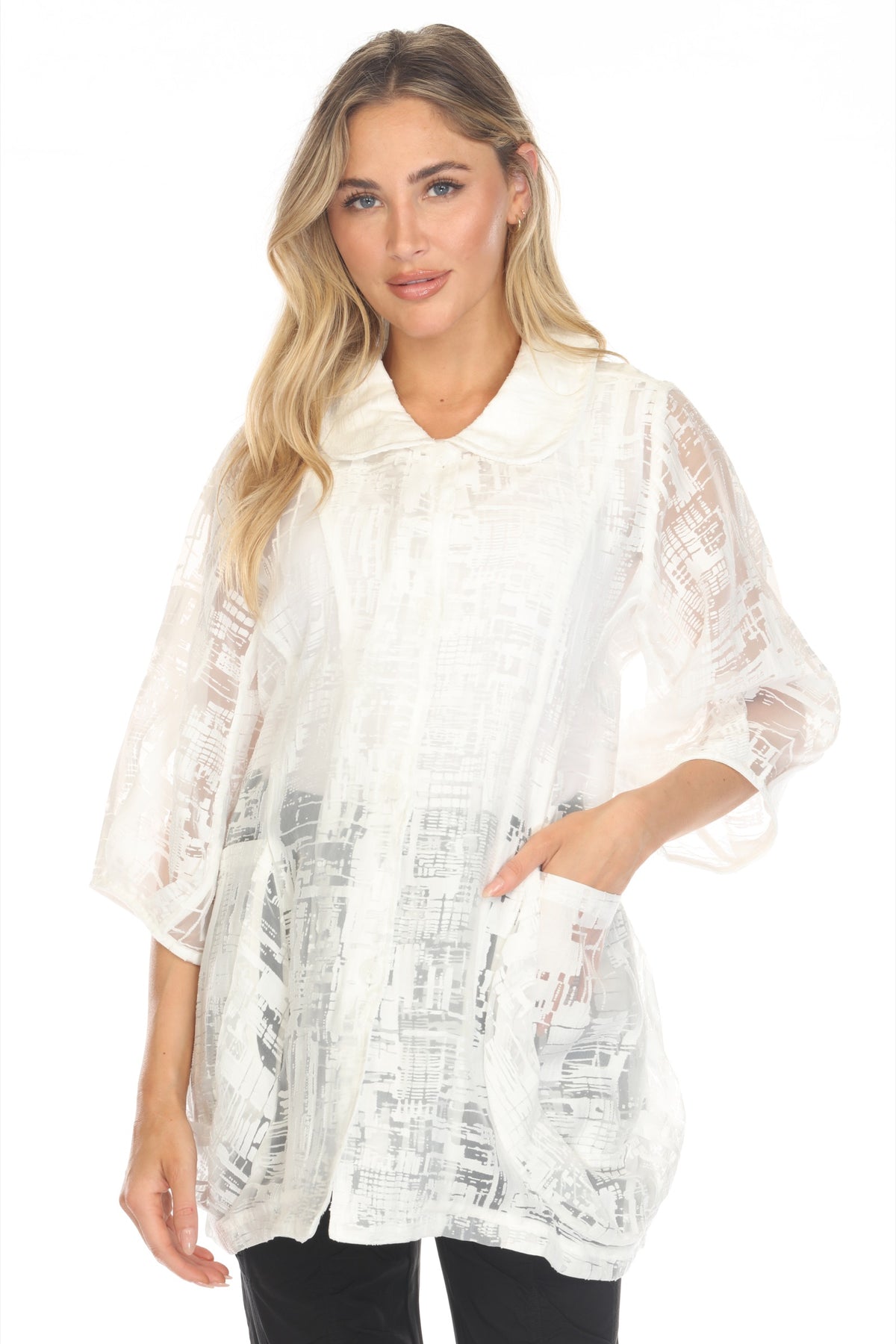 Sheer Textured Button Jacket - CARINE
