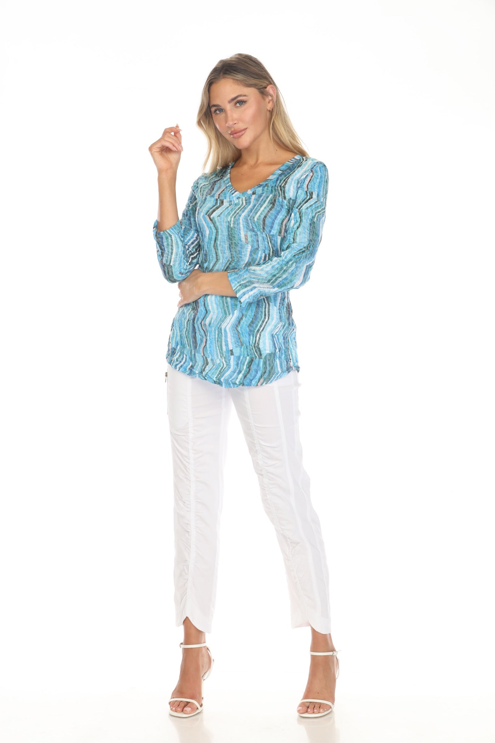 V-Neck Top - Aqua Strata - CARINE
