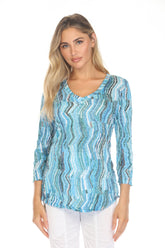 V-Neck Top - Aqua Strata - CARINE