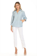 Grommet Split Collar Top - CARINE