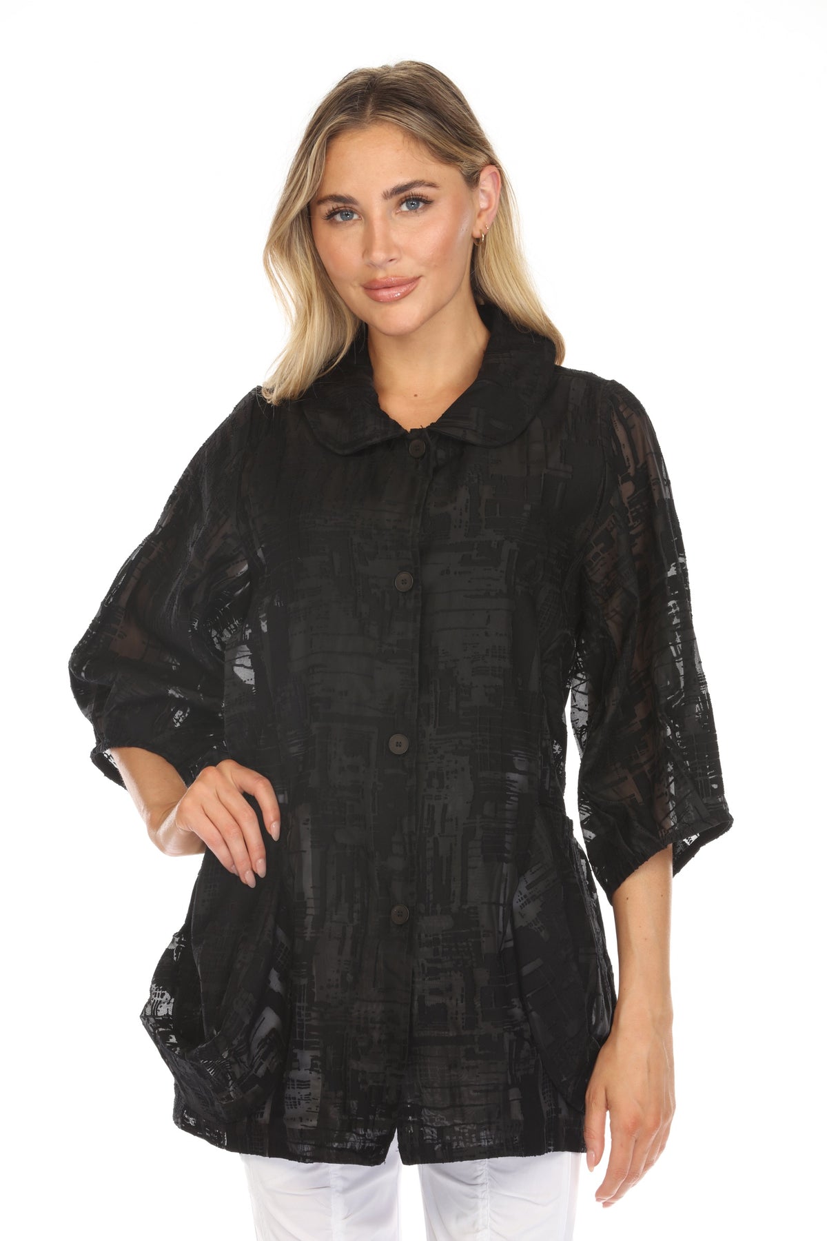 Sheer Textured Button Jacket - CARINE