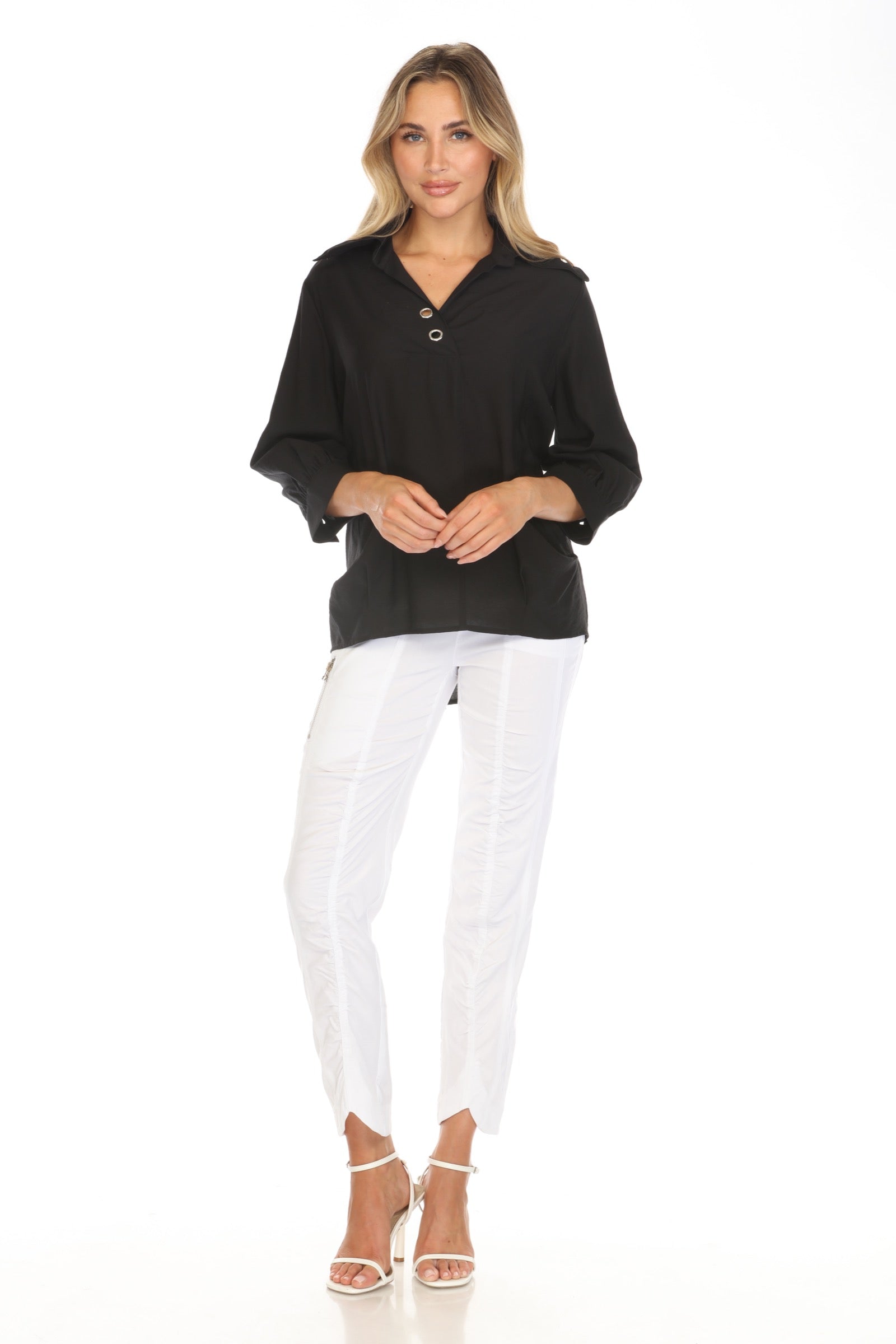 Grommet Split Collar Top - CARINE