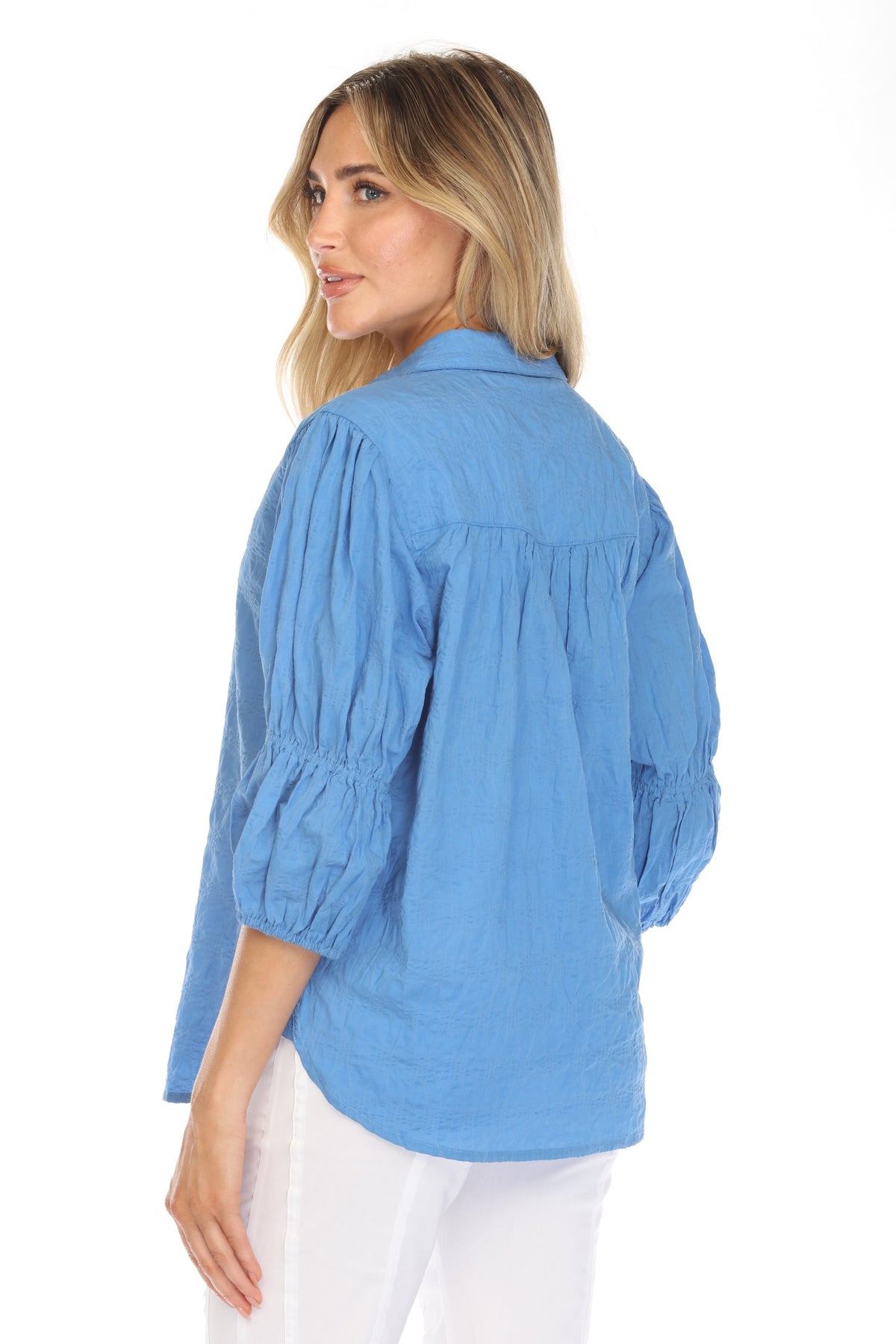 Textured Gathered Sleeve Popover - CARINE