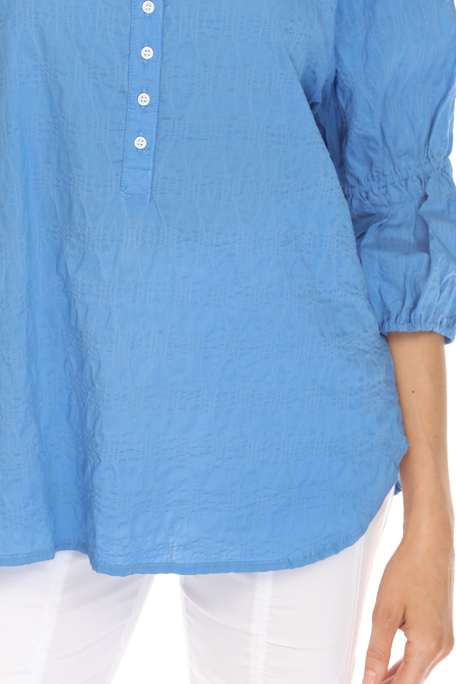 Textured Gathered Sleeve Popover - CARINE