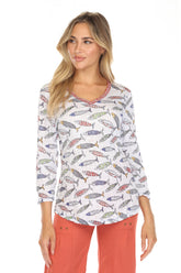 V-Neck Top - Painted Fish - CARINE