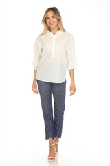 Textured Gathered Sleeve Popover - CARINE