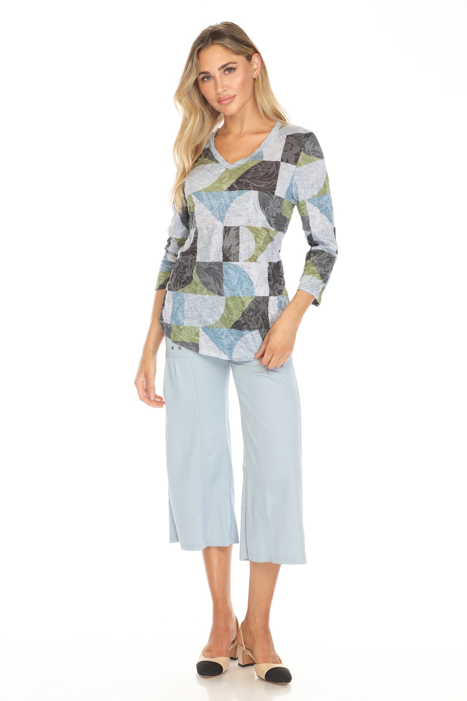 V-Neck Top - Sage Mosaic - CARINE