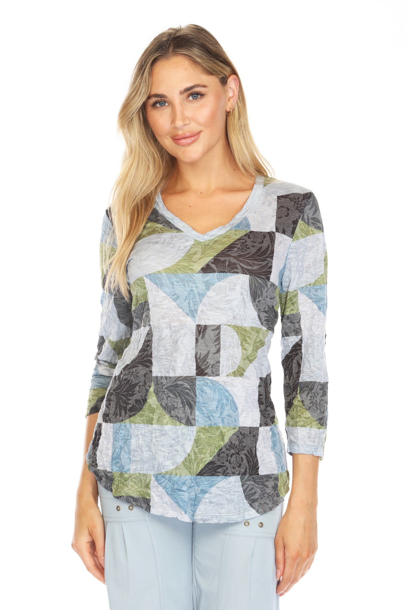 V-Neck Top - Sage Mosaic - CARINE