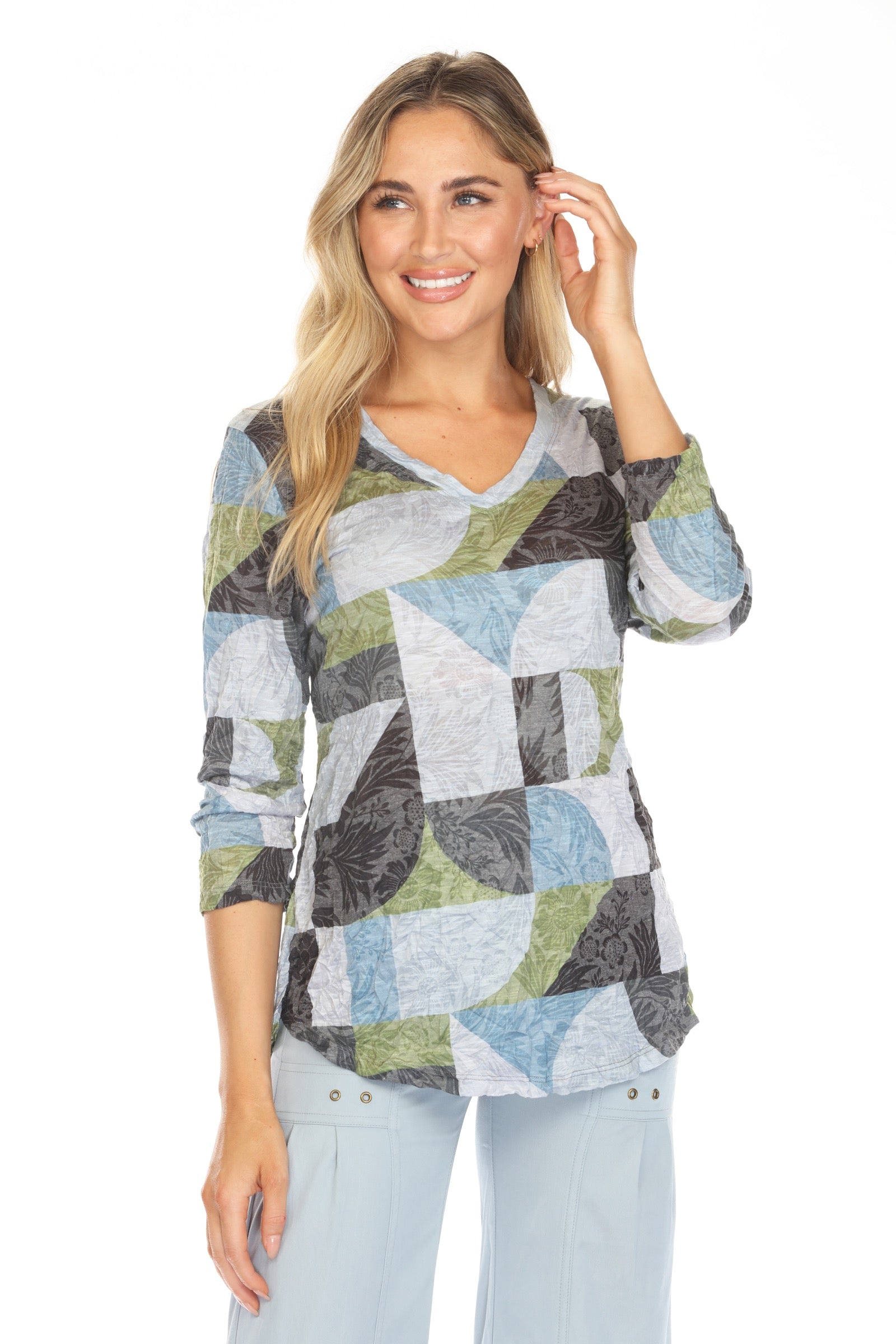 V-Neck Top - Sage Mosaic - CARINE