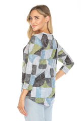 V-Neck Top - Sage Mosaic - CARINE