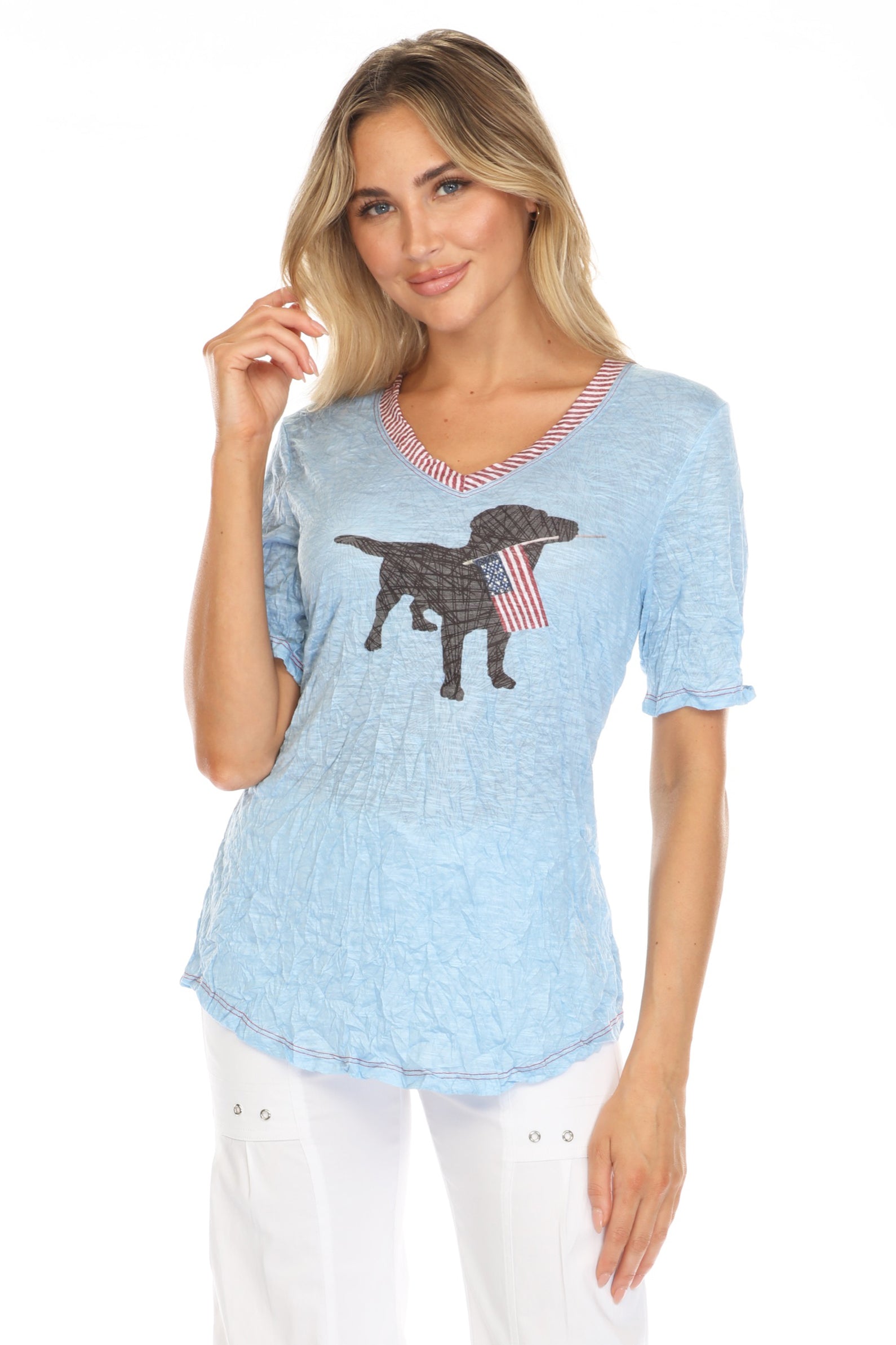 S/S V-Neck Top - American Dog - CARINE