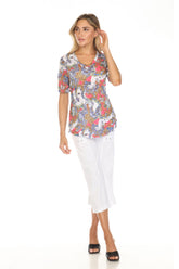 S/S V-Neck Top - Ornate Charm - CARINE