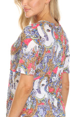 S/S V-Neck Top - Ornate Charm - CARINE
