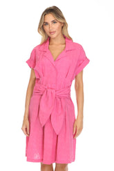 Textured Tie-Front Shirt Dress - CARINE