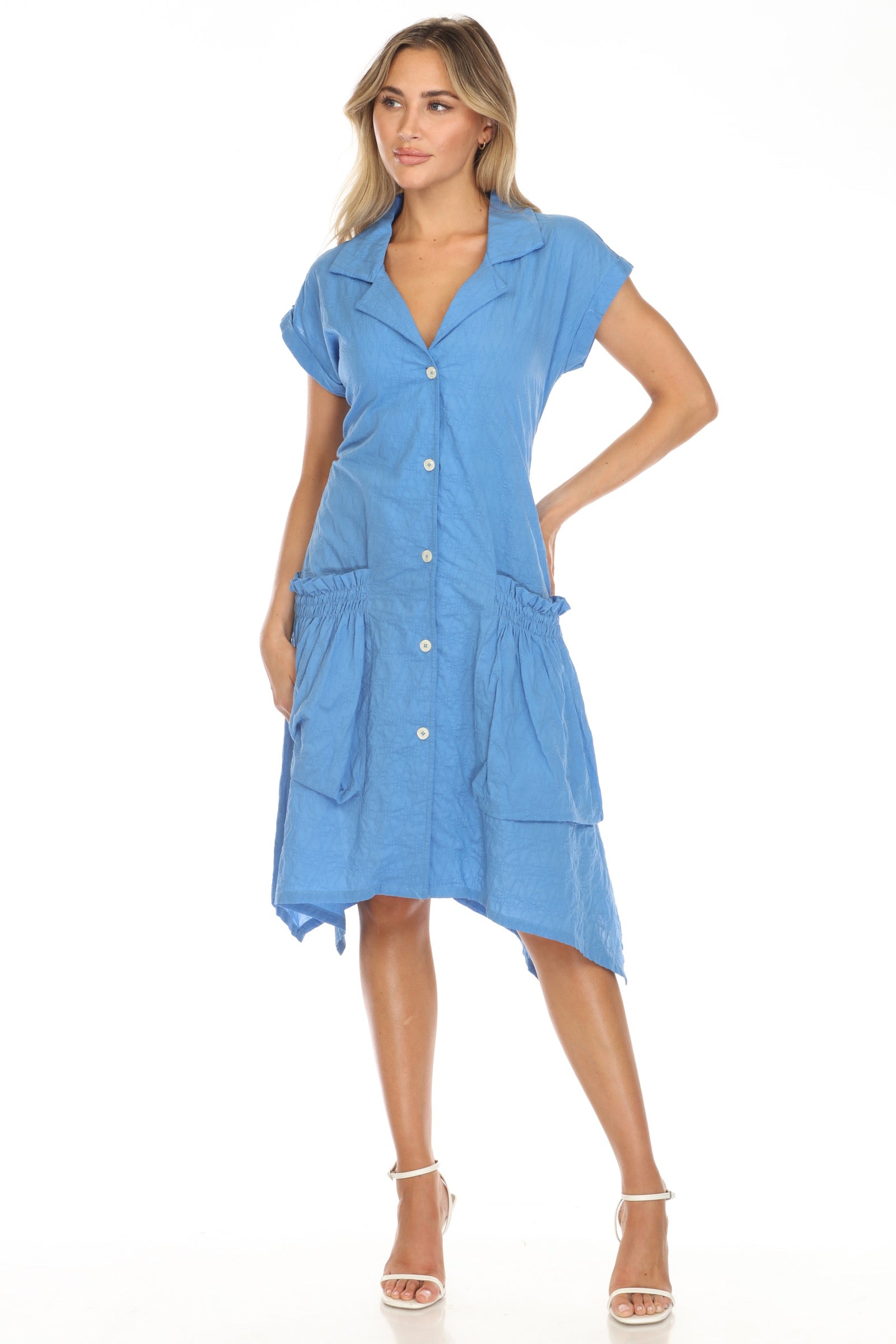 Textured Pocket Shirt Dress - CARINE