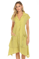 Textured Pocket Shirt Dress - CARINE