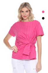 Puckered S/S Top w/ Bow Tie - CARINE