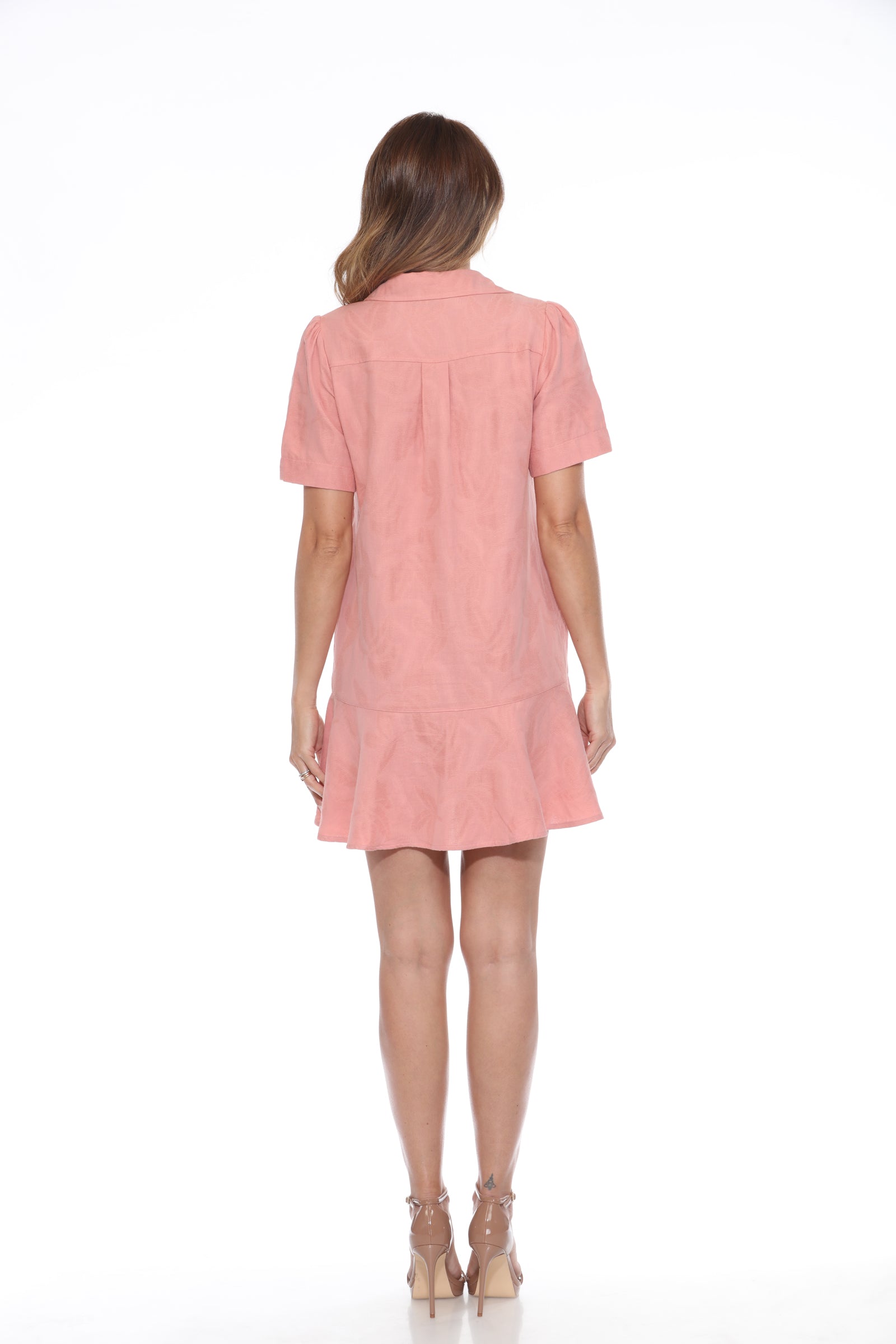 Textured Short-Sleeve Shirt Dress - CARINE