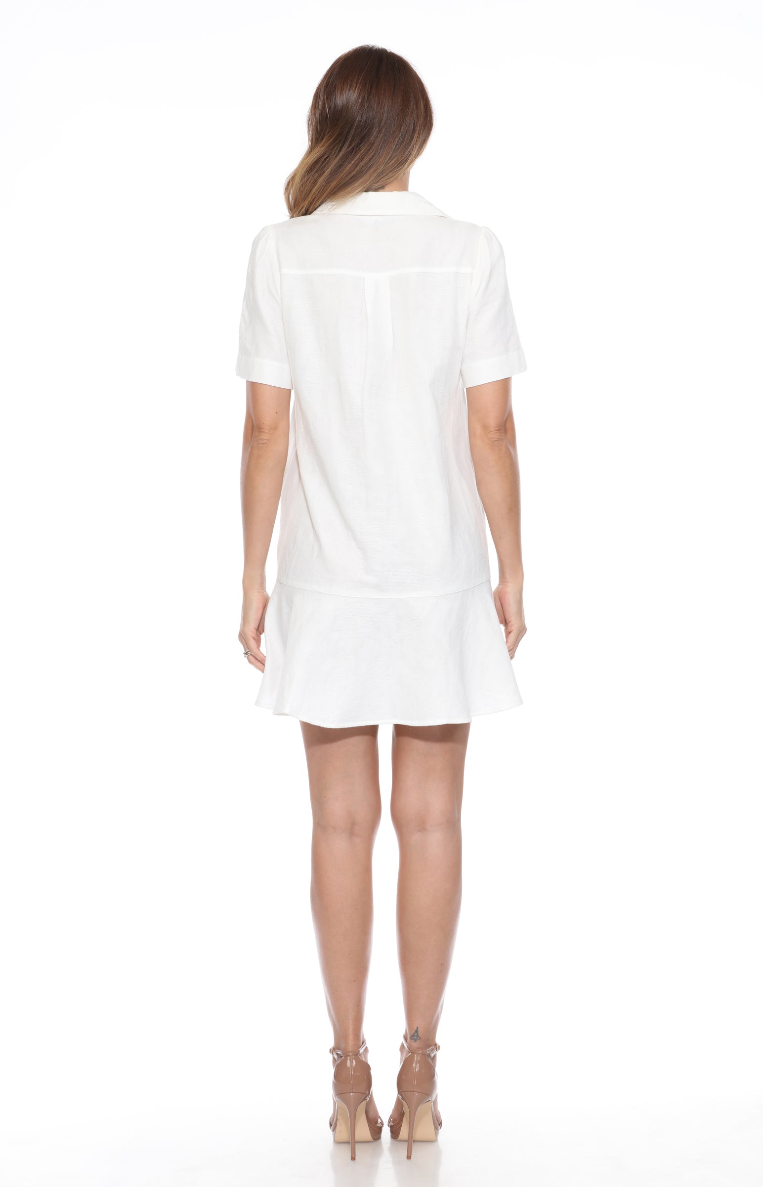Textured Short-Sleeve Shirt Dress - CARINE