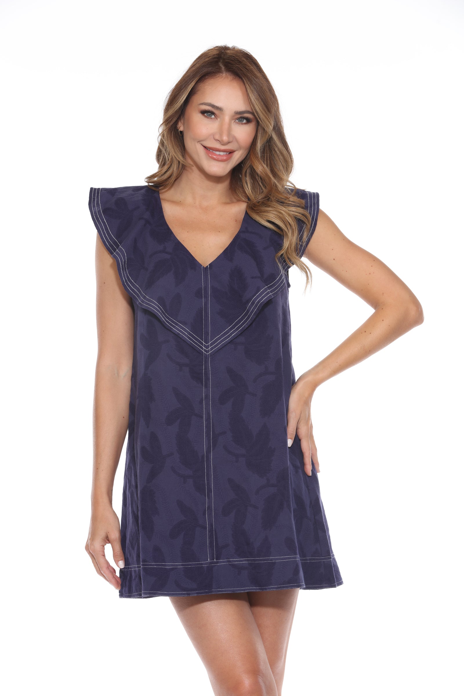 Textured Flounce Neck Dress - CARINE