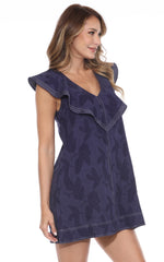 Textured Flounce Neck Dress - CARINE