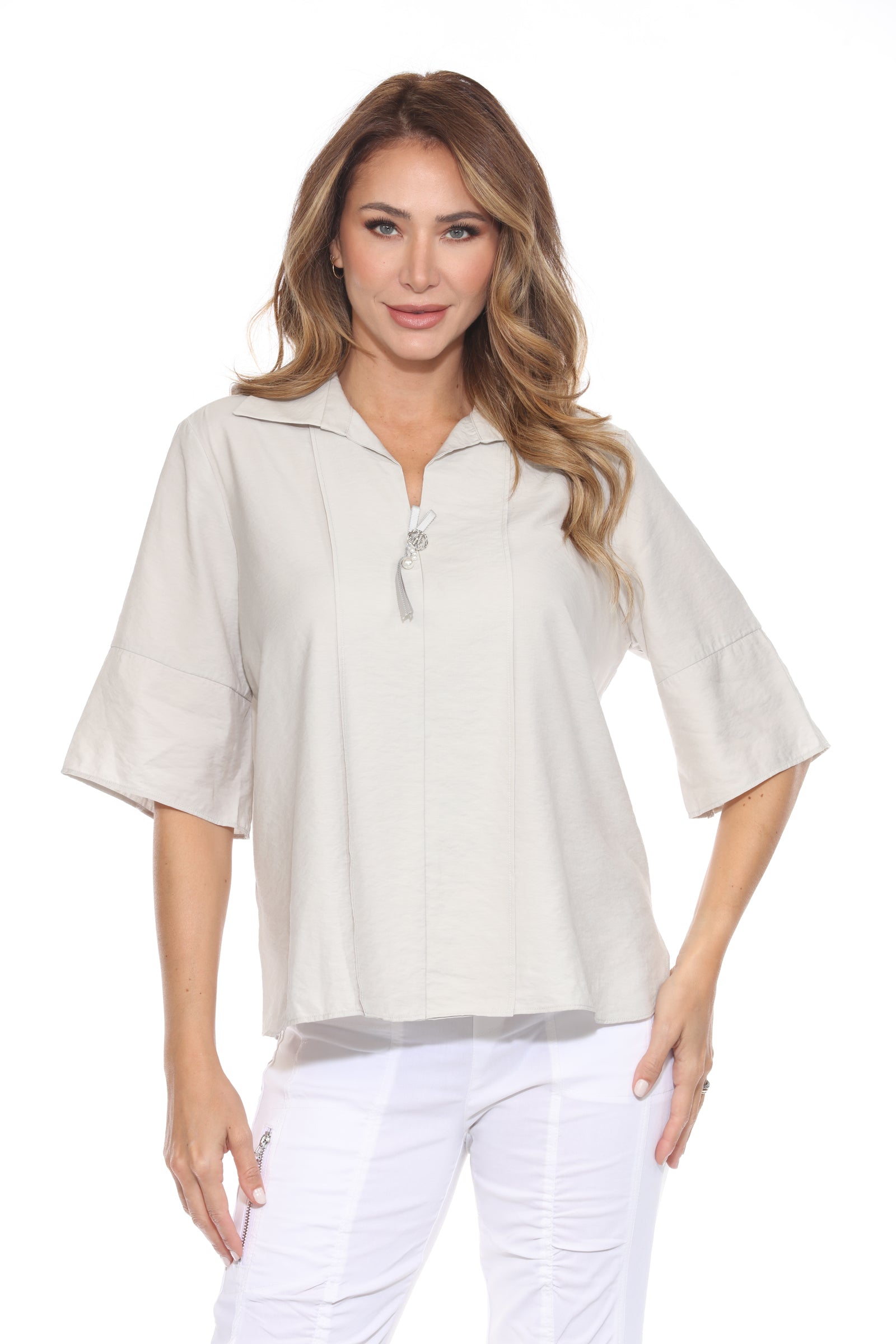 Ornament Collared Tencel Blouse - CARINE