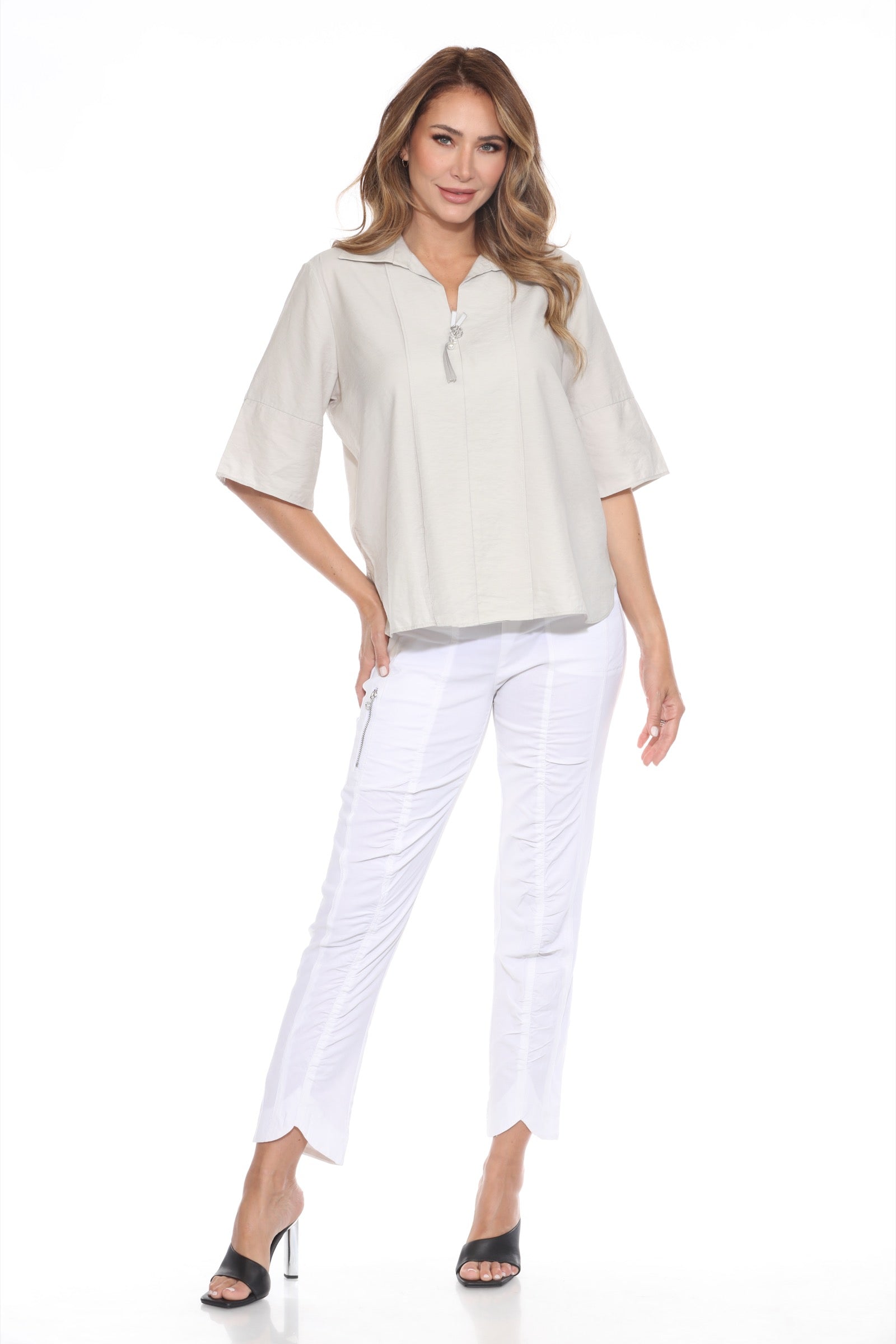 Ornament Collared Tencel Blouse - CARINE
