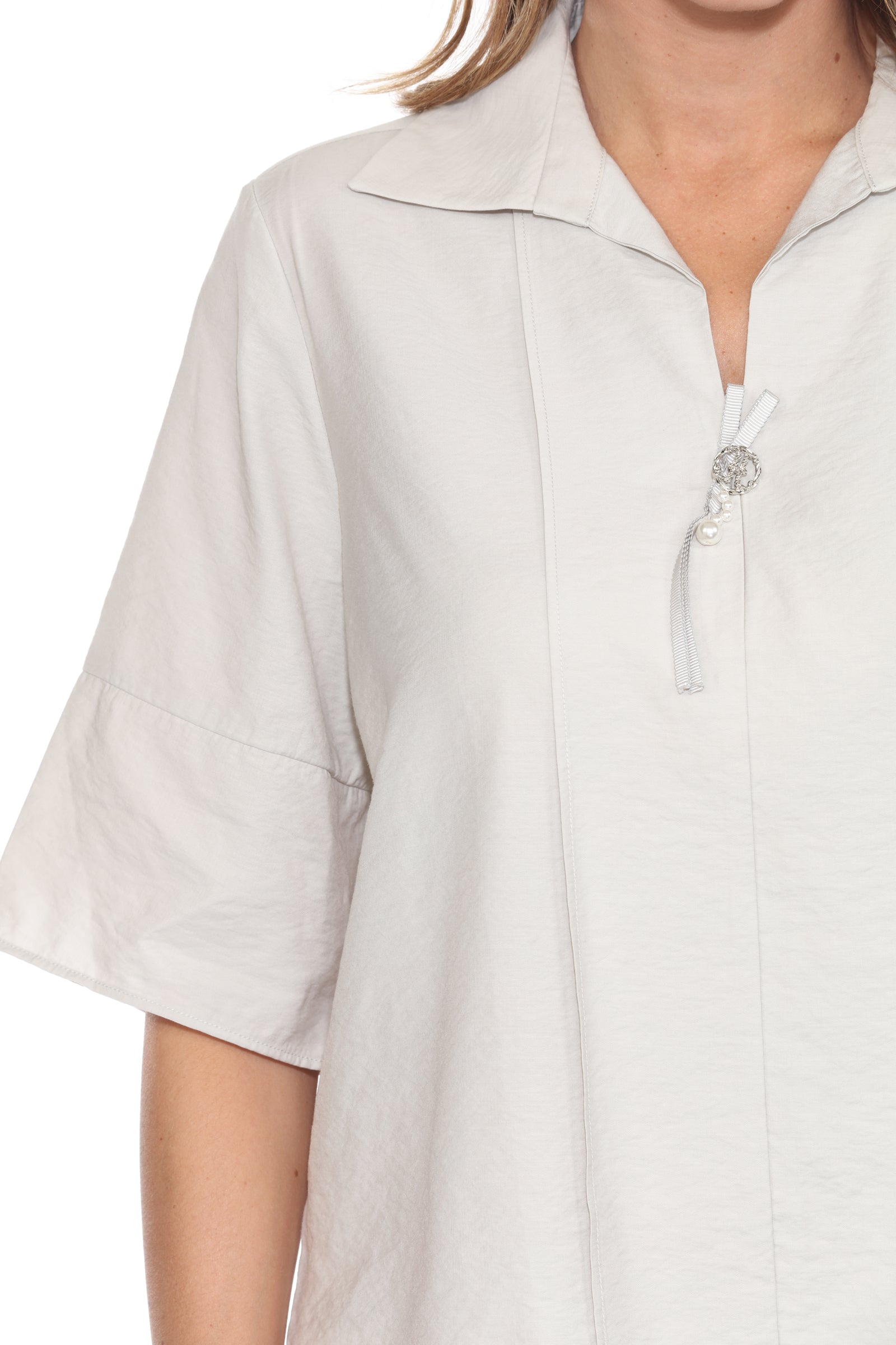 Ornament Collared Tencel Blouse - CARINE