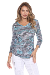 V-Neck Top - Teal Mosaic - CARINE