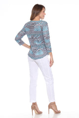 V-Neck Top - Teal Mosaic - CARINE