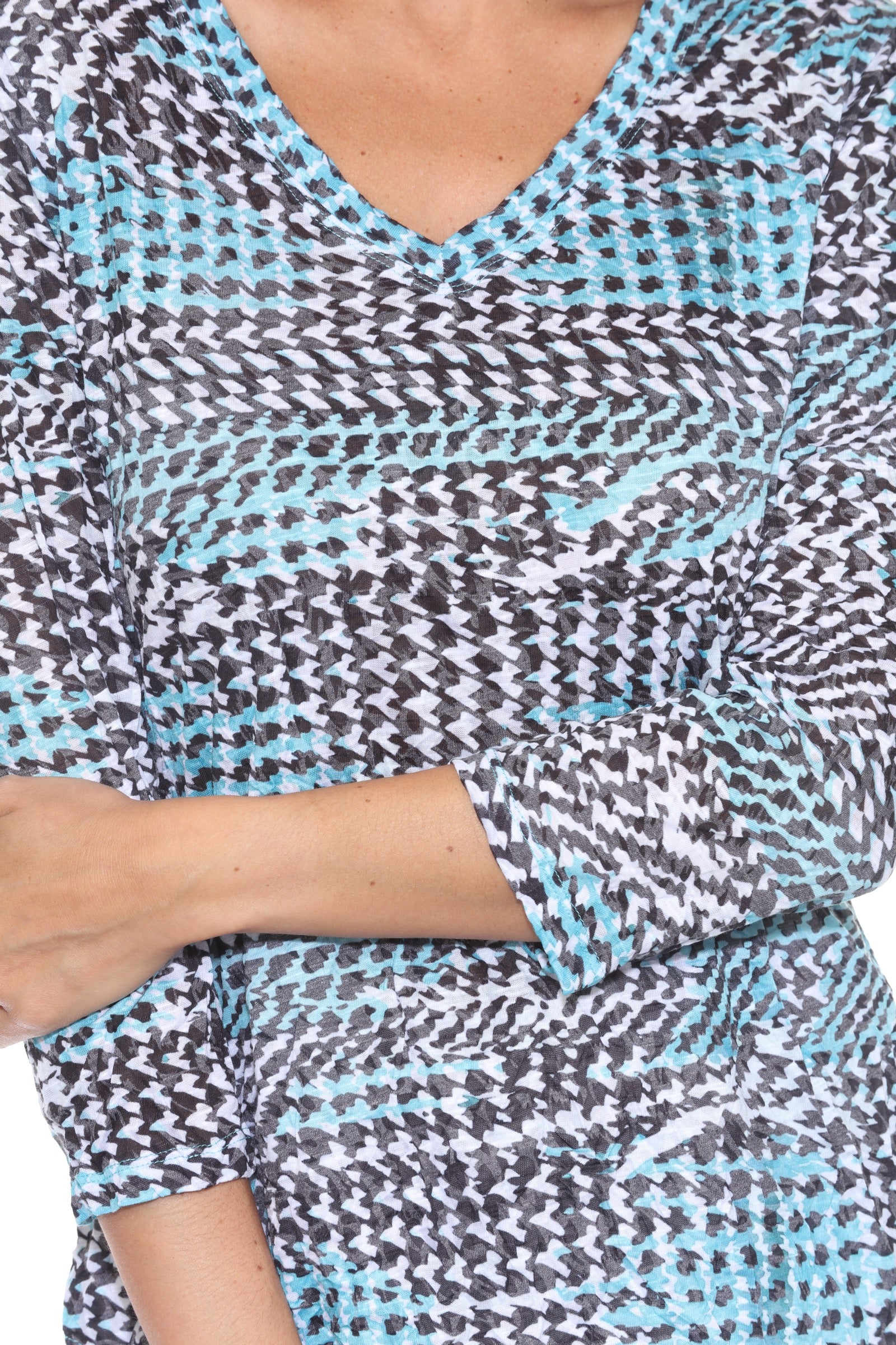 V-Neck Top - Teal Mosaic - CARINE