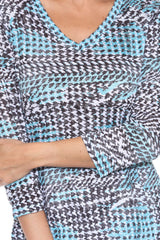 V-Neck Top - Teal Mosaic - CARINE