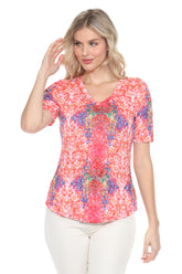 S/S V-Neck Top - Crimson Burst - CARINE