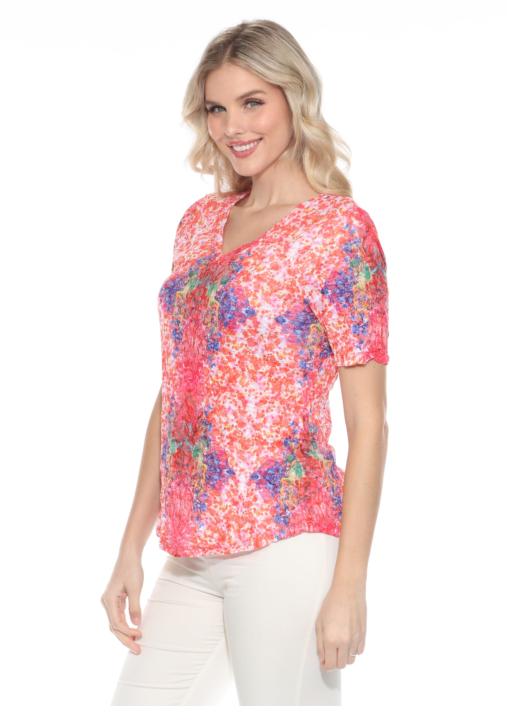 S/S V-Neck Top - Crimson Burst - CARINE