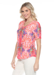 S/S V-Neck Top - Crimson Burst - CARINE