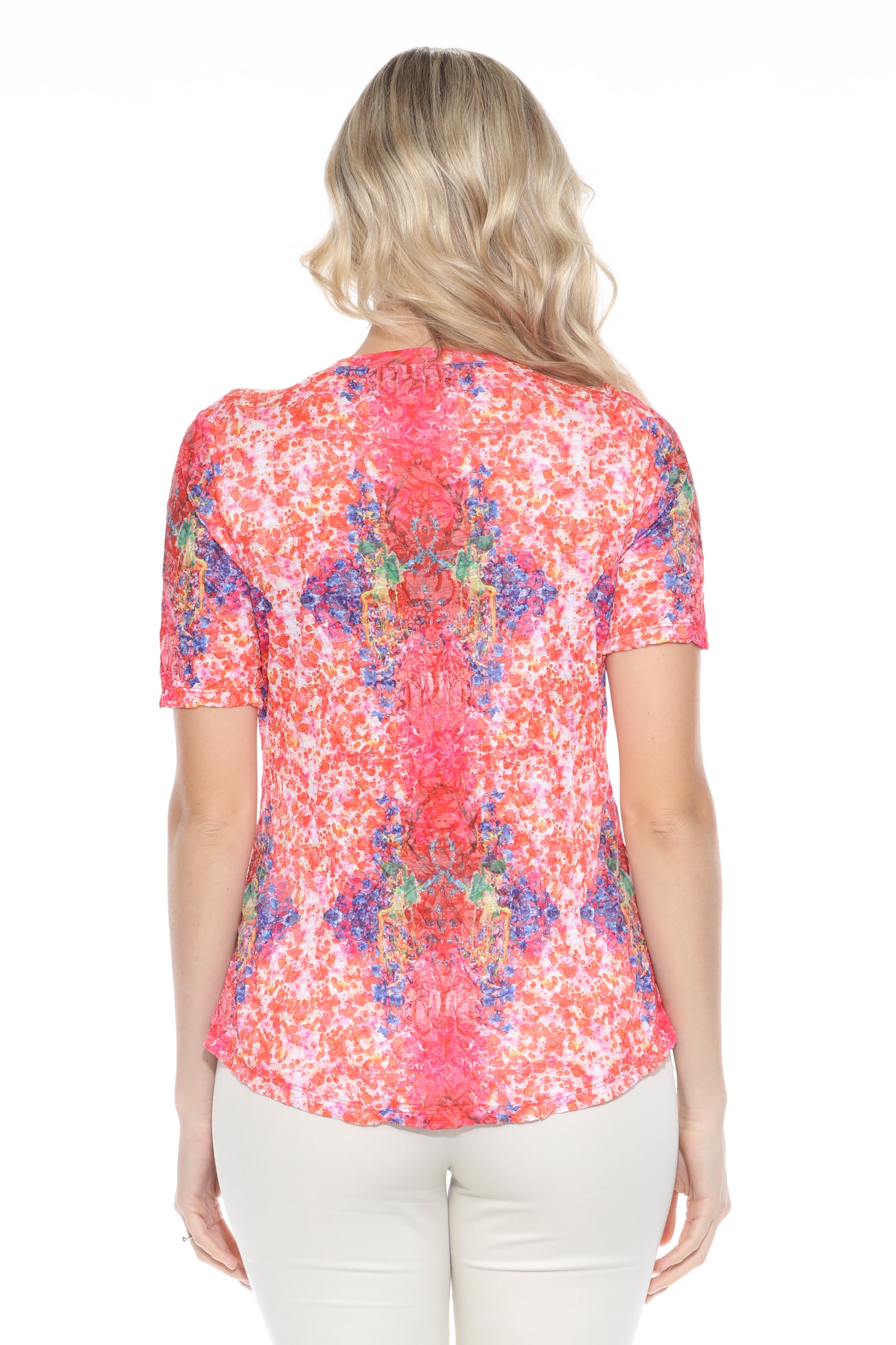 S/S V-Neck Top - Crimson Burst - CARINE