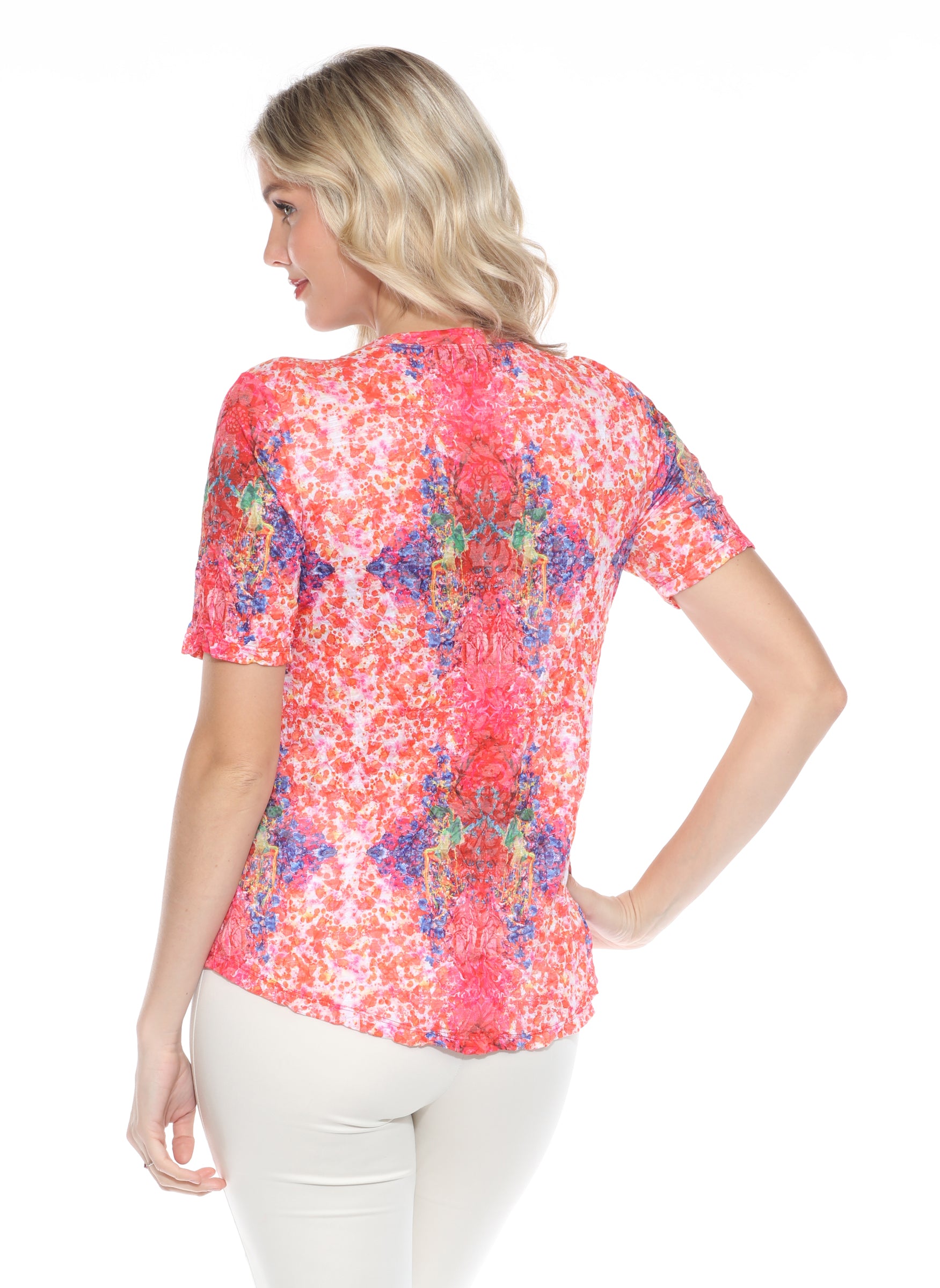 S/S V-Neck Top - Crimson Burst - CARINE