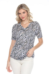 S/S V-Neck Top - Rustic Stripes - CARINE